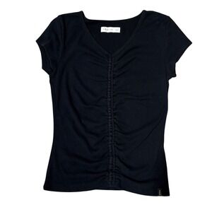 Abercrombie Kids Girls Black Ruched V Neck Short Sleeve Top Size 15/16
